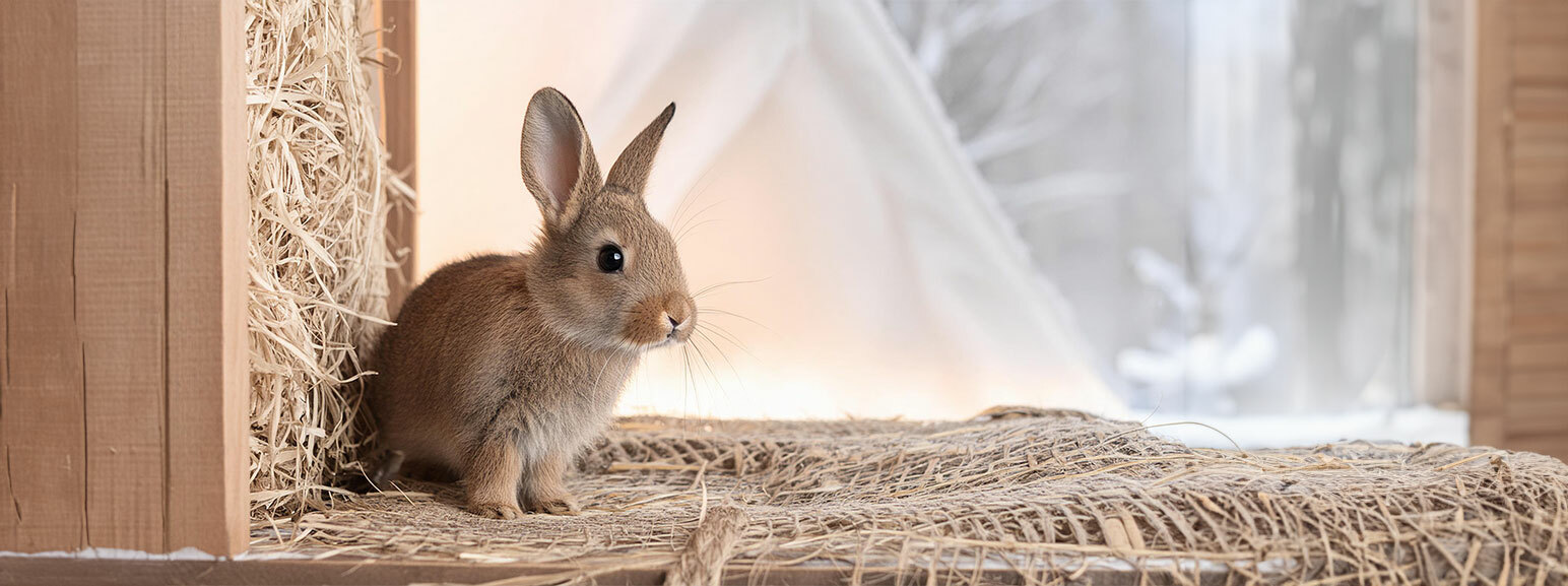 Kaninchen auf Hanfmatte